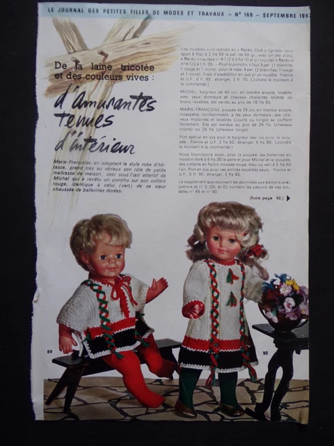 page poupées MODES ET TRAVAUX 09/1972 Marie Françoise, Jean Michel