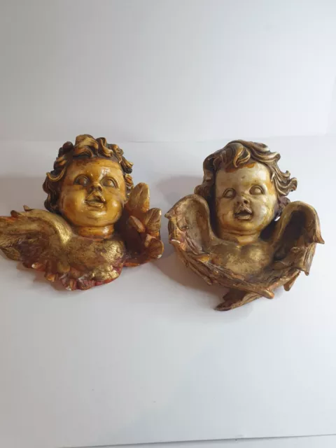 Vintage Set Of 2 Chalkware Cherubs