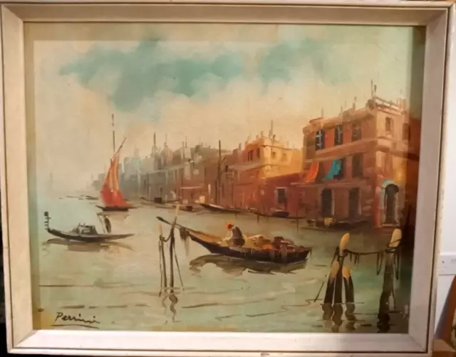 Large Italian oil painting on canvas Venice by Perini