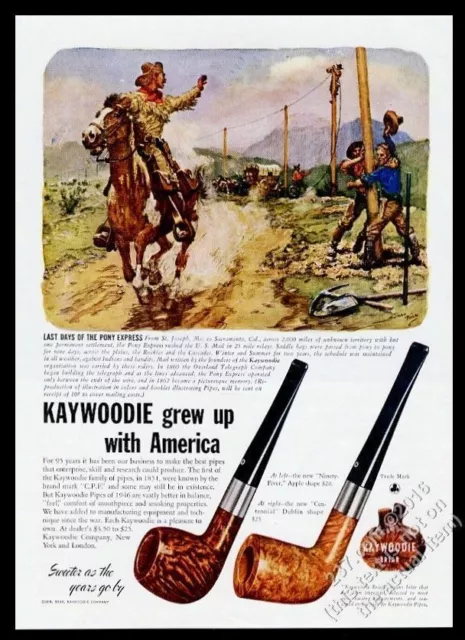1946 Pony Express rider horse art Kaywoodie Briar pipe vintage print ad