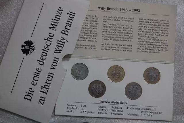 🧭 🇩🇪 Germany Willy Brandt 1994 2 Mark Coin Set Adfgj Scarce B62 #158
