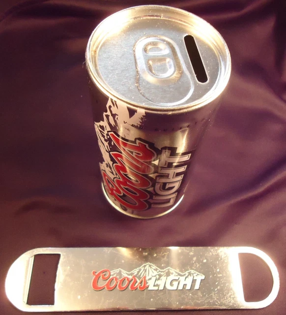 2007 Coors Light Can Bank (empty) 5" tall steel  & used steel 7" bottle opener