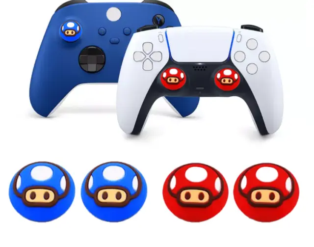 2 Premium Controller Thumb Grips Mario Mushroom Design For PS5/PS4 & Xbox One