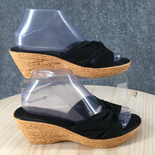Italian Shoemakers Sandals Womens 8 Wedge Heels Slide Espadrille Black Fabric
