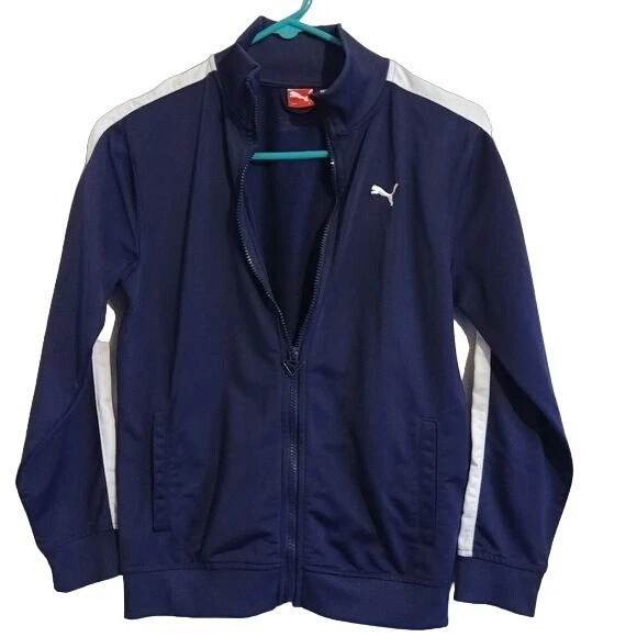 Puma Kids Size Medium Warm Up Jacket Youth Blue/White Zip Front Collar