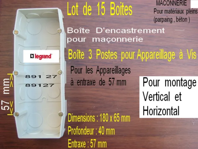 LEGRAND Mosaic,15 Triple Boite d'encastrement,Inter et prise,,Parpaing ou Béton