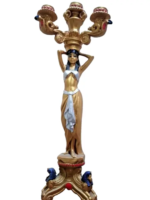 ÚNICO RARO ANTIGUO ANTIGUO EGIPCIO Estatua Diosa Isis Cabeza Candelabro 4...