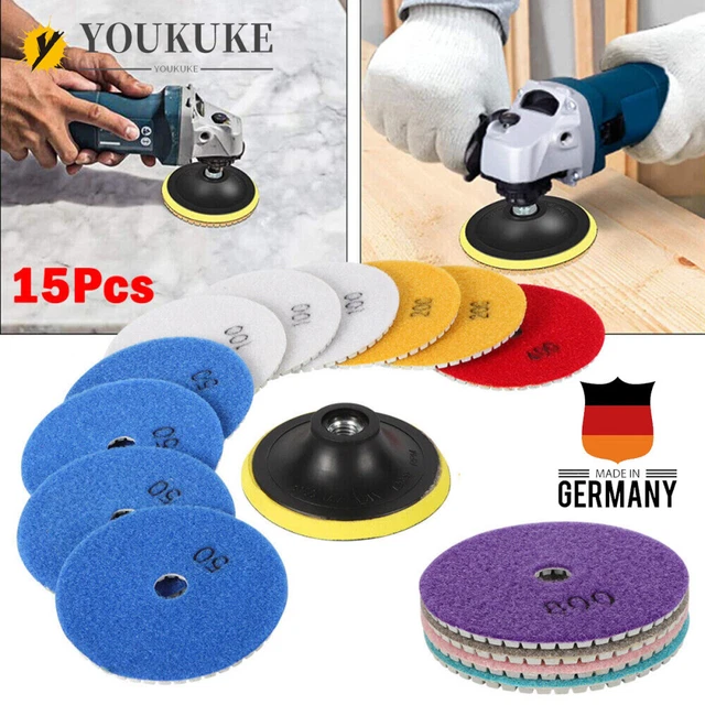 15 pezzi dischi lucidanti diamantati, set cuscinetti abrasivi, per marmo granito cemento