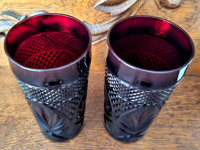 Vintage Ruby Red 2 Glasses Tumblers France Cristal D'Arques Durand Luminarc 3