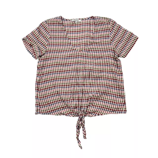 Madewell Rainbow Gingham Check Short Sleeve Novel Tie Front Top Size XS 2