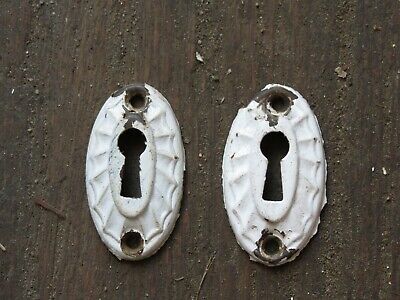 Antique small pair set 2 skeleton key door cover door escutcheon plate hardware
