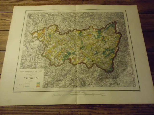 CARTE 63 X 48 ATLAS FORESTIER 1889 VOSGES St DIE VITTEL GERARMER EPINAL CHARME