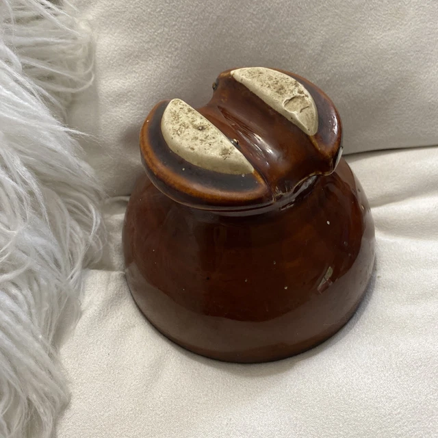 Vintage Brown Glazed Ceramic Insulator, 5” Diameter, 4” High—Large