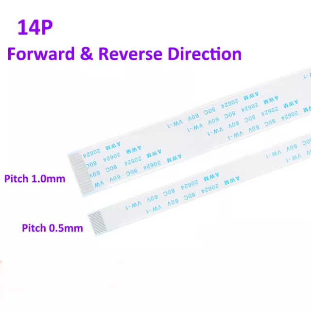 14 Pin FFC/FPC Flexible Flat Flex Cable Ribbon Pitch 0.5mm 1.0mm 80C 60V VW-1