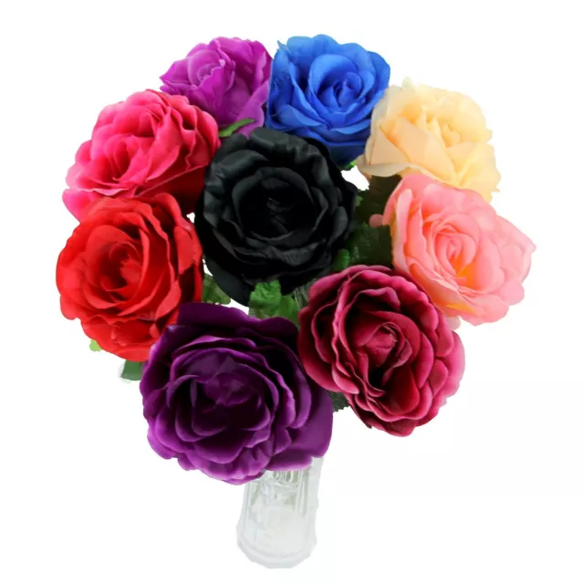 Large Open Artificial Roses - Single Stem Flowers Wedding Home Fake Silk