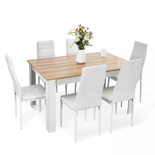 Mondeer Wooden Dining Table Set Grey&Oak w/6 Faux Leather Chairs Seat Kitchen