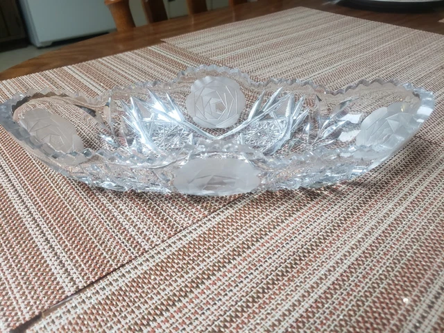 Vintage American Brilliant Period Cut Glass Cristal Fruit Bowl 9