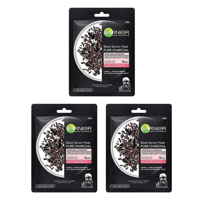Garnier Skin Naturals Black Serum Face Masks Hydrating & Increases Glow 3 pc 84g