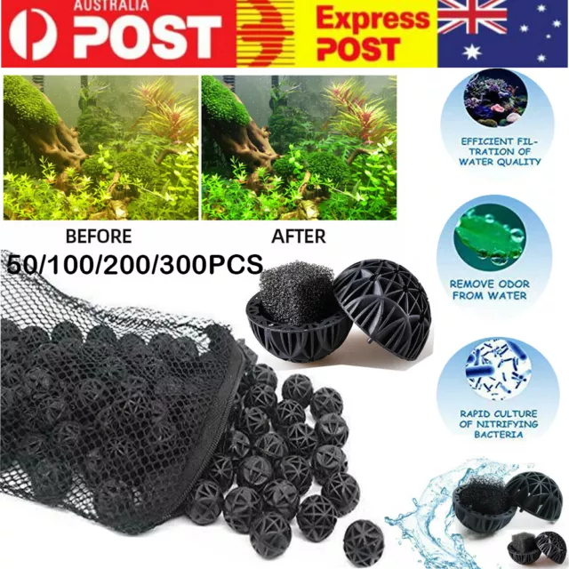 300Pcs Bio Balls Aquarium Marine Fish Tank Pond Sump Filter Media Biological