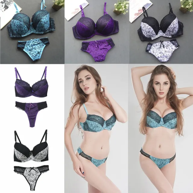 Sexy Lace Lingerie Set Embroidery Deep V Padded Extreme Push Up Bra Panty  Sets