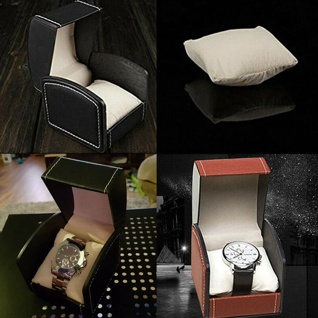 Watch Storage Box Display Case Faux Leather PU Single-Grid Removable Pillow Gift