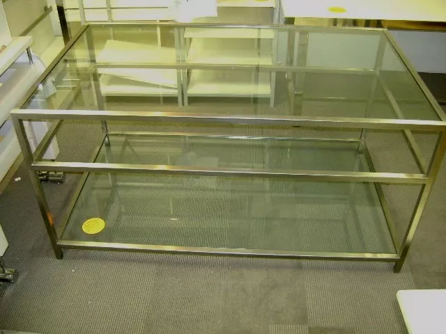 Retail Stainless Steel & Glass Display 3 Shelf Table