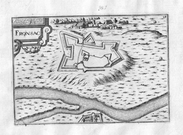 1630 Fronsac Gironde Frankreich Kupferstich Karte map engraving gravure Tassin