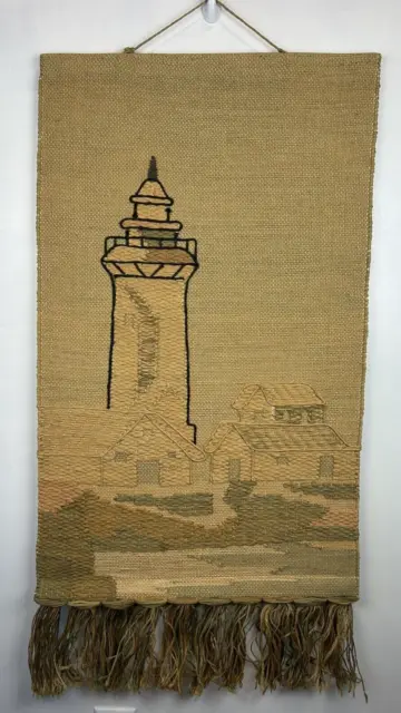 Handwoven Jute Wall Hanging India 47” X 24” Lighthouse Muted Beige