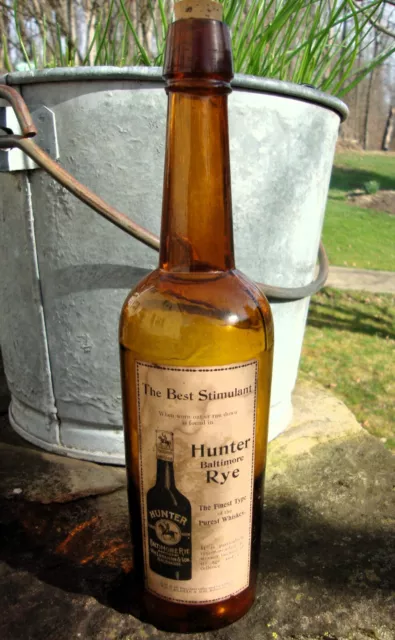 Labeled Hunter Baltimore Rye ~ Early Cylinder Pre Pro Whiskey Bottle Maryland