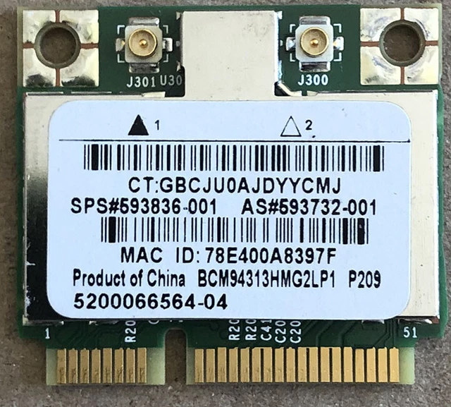 Carte WiFi Broadcom BCM94322HMP – 802.11a/b/g/n – Numéro De Pièce 593837-001 – Occasion Testée