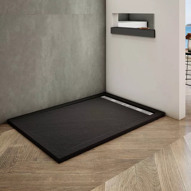 Luxury Square/Rectangle Waste&Drain Trap Shower Stone Tray Slate Effect+Free