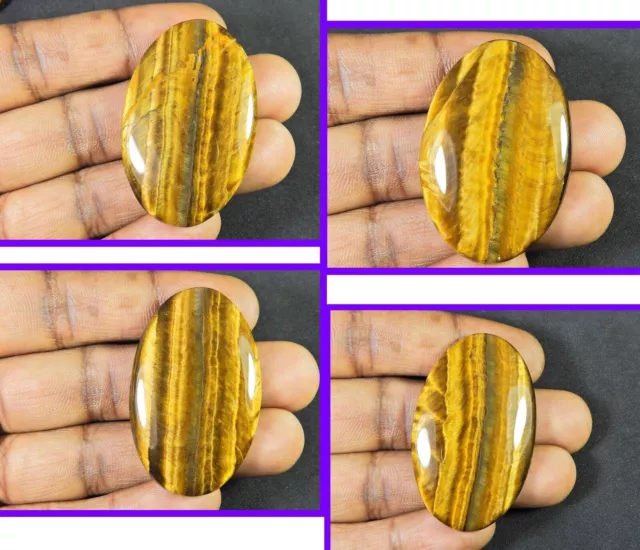 345 Cts. 4 Stck. natürlicher Designer Tigerauge ovaler Cabochon loser...