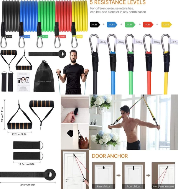 Uten Resistance Bands Set 12pcs, 100lbs Elastic black,Green,Blue,Yellow,red