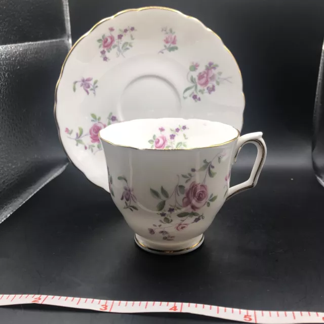 Crown Staffordshire Floral Footed Tea Cup & Saucer Set W/Gold Rim Vintage