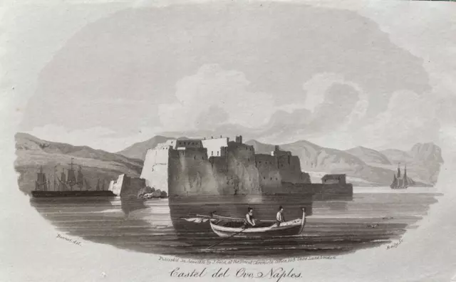 1812 Antique Print; Castel dell'Ovo / Egg Castle, Bay of Naples, Italy by Bennet