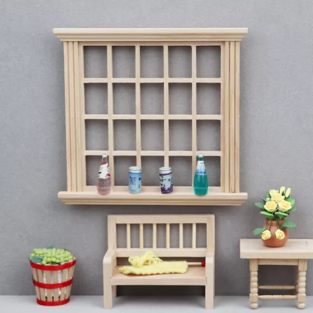 2PC 1:12 Scale Dollhouse Miniature Unpainted Wood Window Frame Building Material