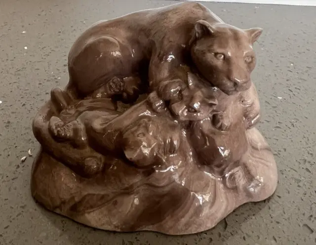 Cougar with Cubs Sculpture from Cook Collectable Fine Arts Marble? Vintage O500