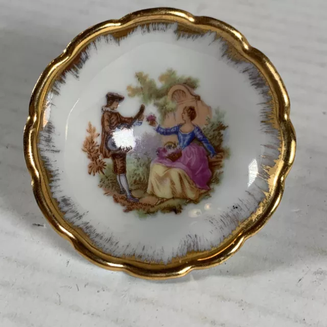 Limoges France Miniature Porcelain Trinket Pedestal Bowl Dish Gold Trim Lovers