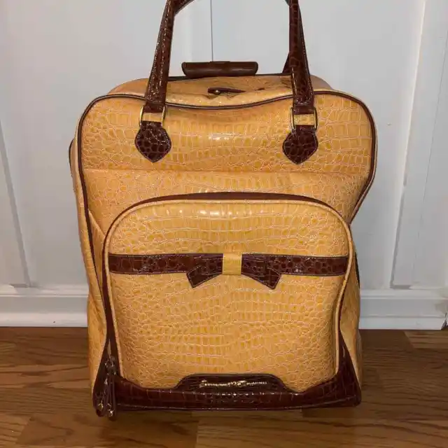 Samantha Brown Yellow Brown Croc Embossed 20" Wheeled Upright Carry On Luggage