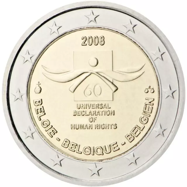 Pièce commémorative 2 euro  Belgique 2008  " Déclaration des droits humains "