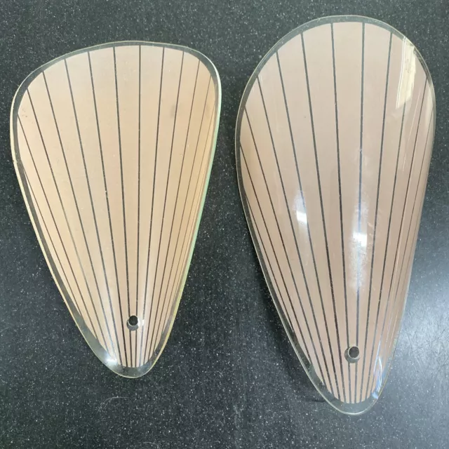 2 x Vintage Pink and Clear Striped Curved Glass Wall Sconce Light Shade  - VGC