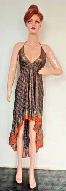 vintage Indian Silk Sari Maxi Dress Fait à la main Halter cou HI-low robe...