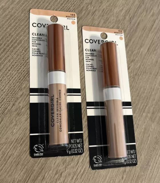 (2) NEW COVERGIRL Clean Invisible Concealer For Normal Skin #155 Medium