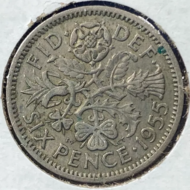1955 Great Britain Six Pence, Elizabeth II, KM# 903 (70040)