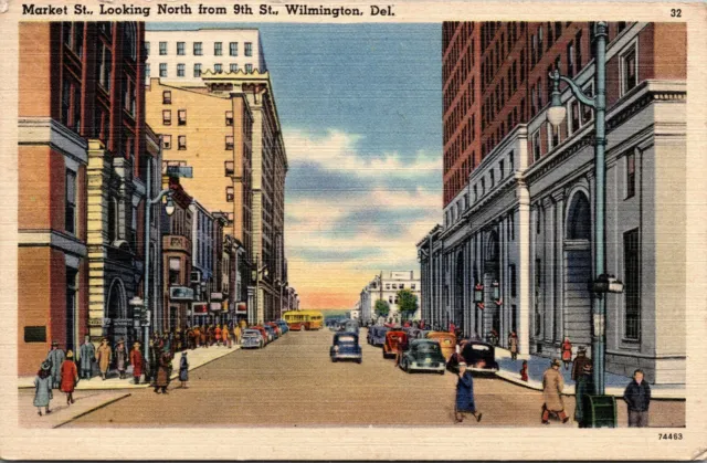 Vtg 1940s Market Street Looking North From 9th Wilmington Deleware DE Postcard