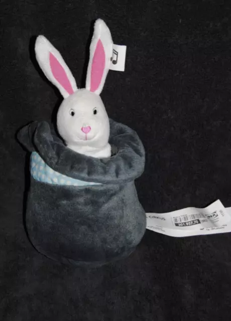 Peluche Doudou Lapin musical Chapeau IKEA Leka Circus Blanc Noir Rose TTBE