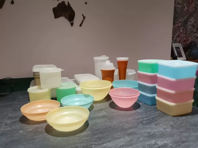 Vintage Tupperware Job-Lot - Pastel Cereal Bowls, & Storage Containers Lids etc