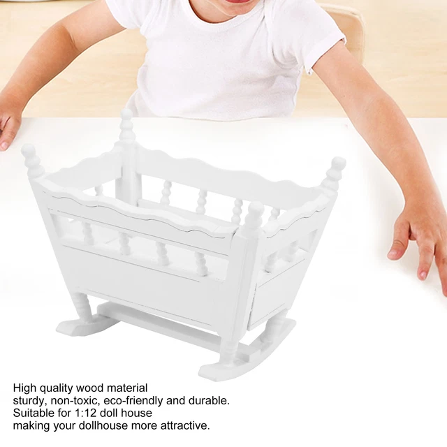Lit De Poupée Miniature 1:12 En Bois - 11,2x7x8,2 Cm - Avec Matelas Fraise Et Rails Mobiles