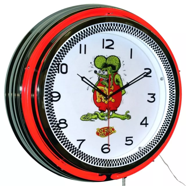 19" Rat Fink Hot Rod Double Neon Clock Man Cave Garage Decor (Red)