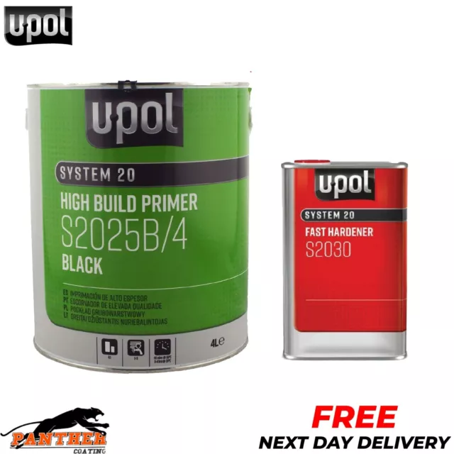 U-Pol S2025B/4 High Build 2K Primer + S2030 Upol Hardener - 5Ltr Kit - Black